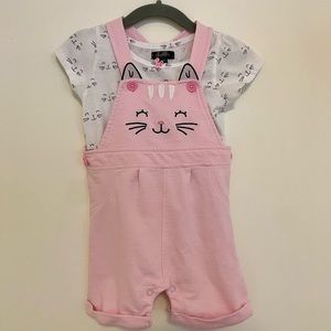 🔥2 for $25🔥Picapino Baby Girls' 2-Piece Kitty Shortalls Set Outfit